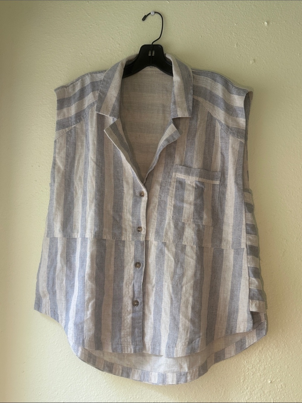 By Together Blue and Cream Striped Sleeveless Button-Up Blouse